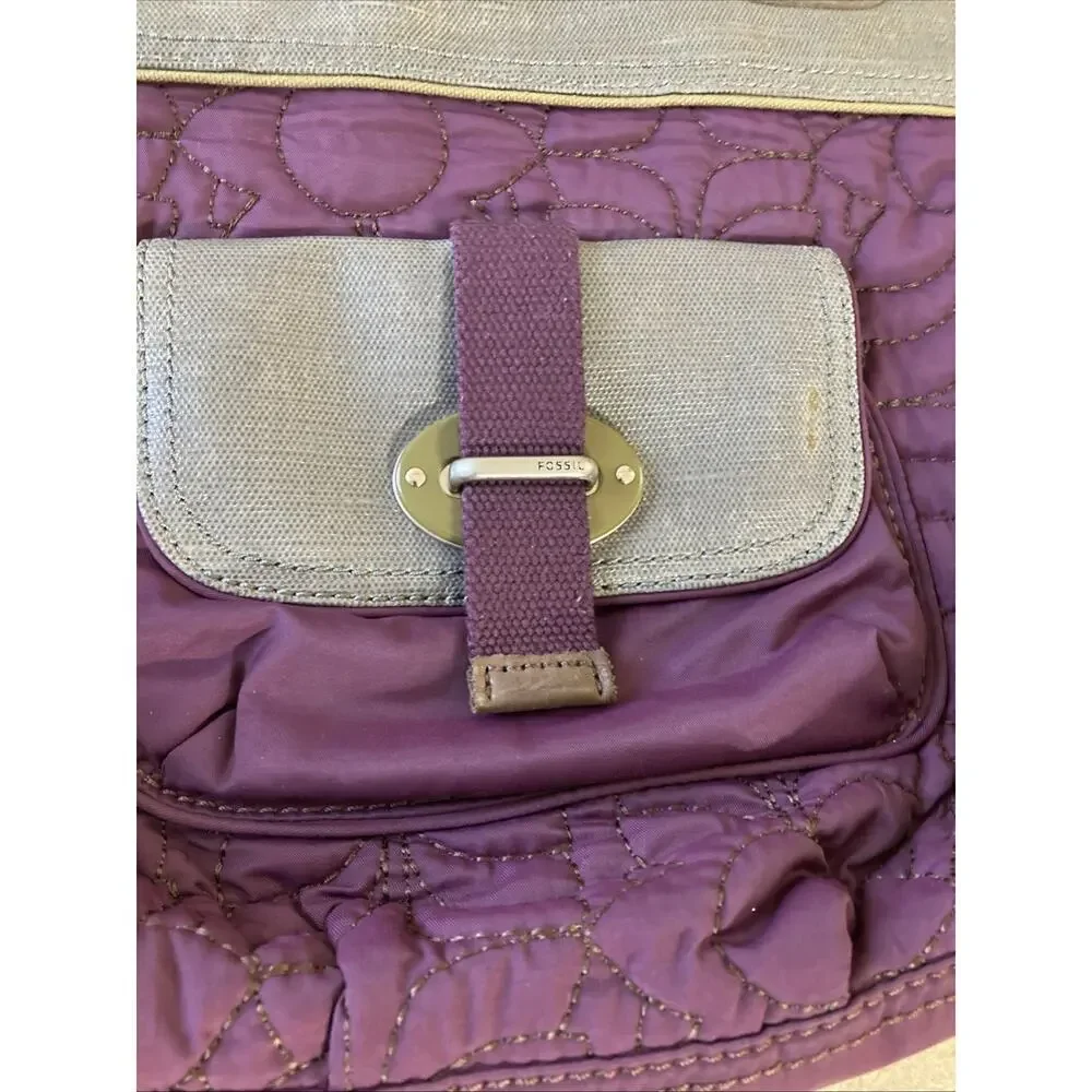 Fossil Key-Per shoulder bag Plum‎ Purple Silver Quilted Purse